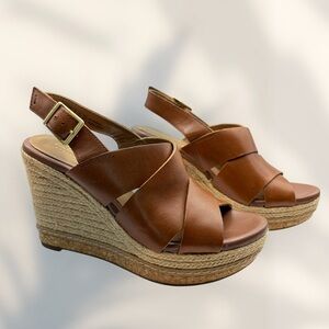 Clarks Women's Amelia Dally Brown Leather Platform Sandal In  Size 5 EPOC